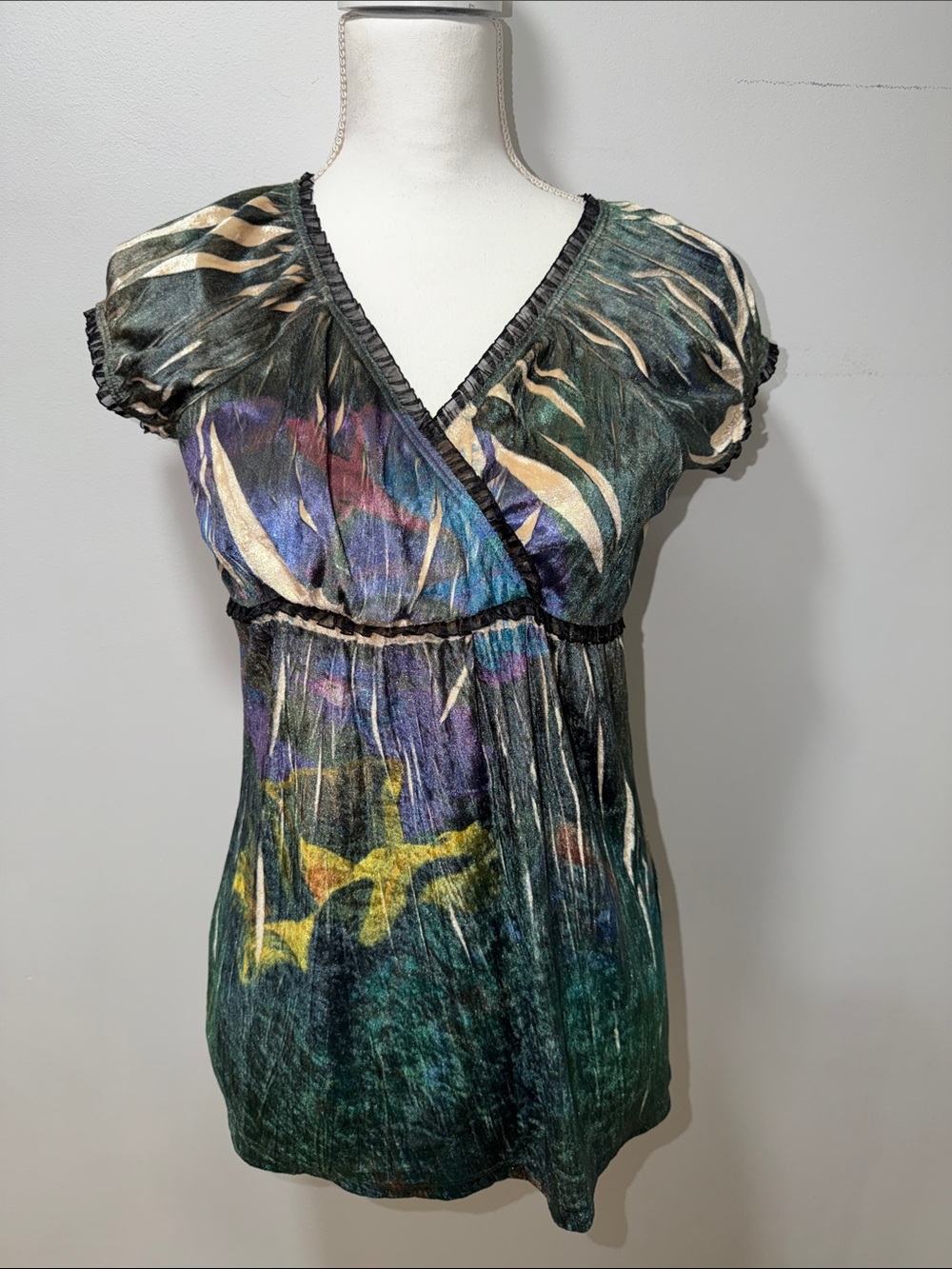 Vintage V Neck Short Sleeve Blouse Size XL Juniors RETRO 90s Y2K BRATZ Coastal